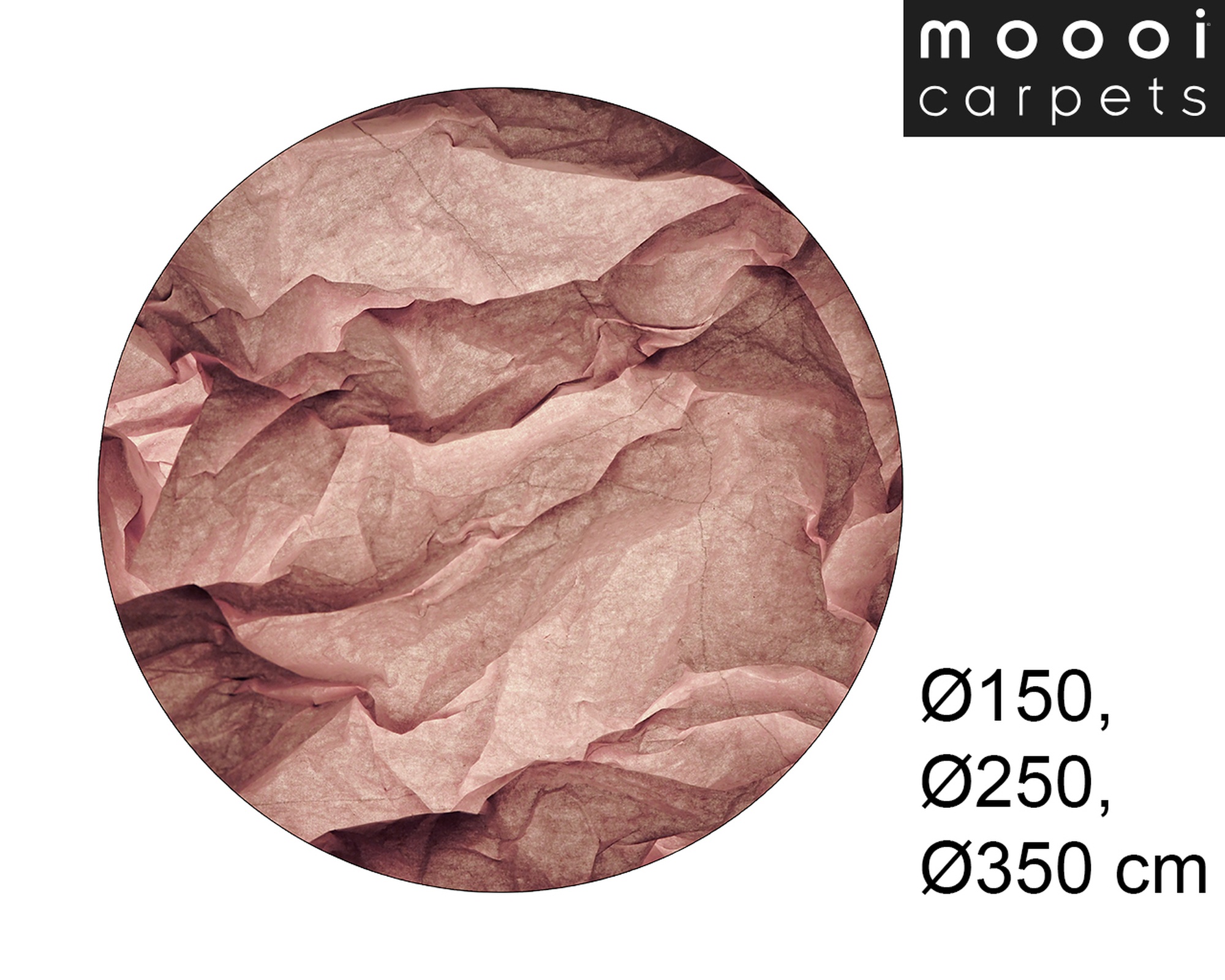 Круглый розовый ковер Moooi Pink Paper с фактурой мятой бумаги в оттенках пыльной розы для спальни